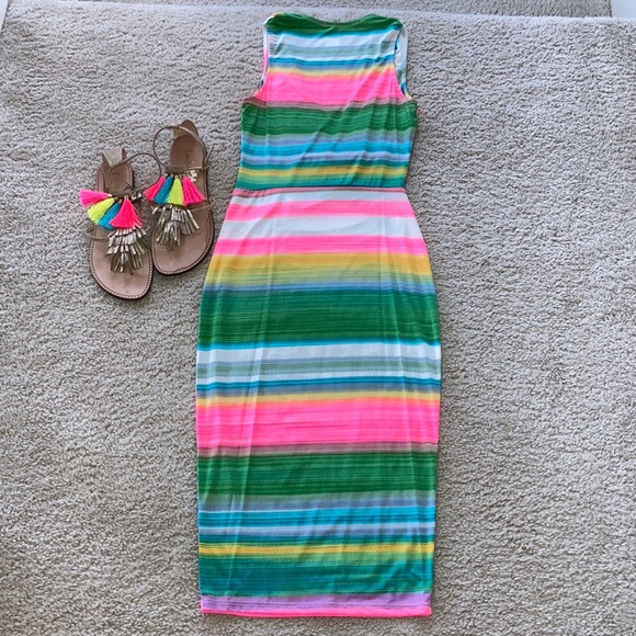 Striped, Draped Neck Fitted Dress - Picture 14 of 16